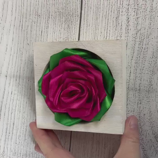 Ribbon Rose Wood Piece - Handmade - Hot Pink - Valentine's Day - Love - Sustainable Flower - Unique - Gift Ideas - Stocking Stuffer - Pretty