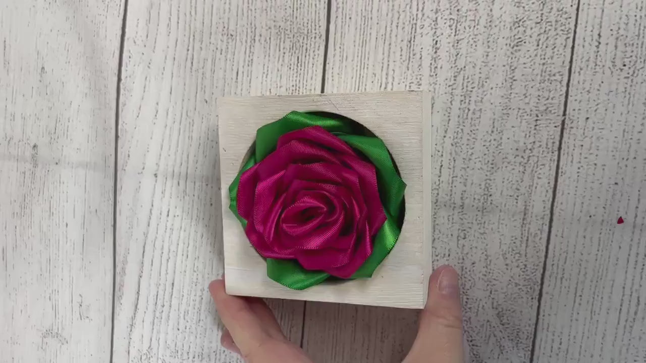 Ribbon Rose Wood Piece - Handmade - Hot Pink - Valentine's Day - Love - Sustainable Flower - Unique - Gift Ideas - Stocking Stuffer - Pretty