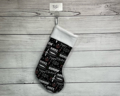 DOUBLE SIDED STOCKING Black and Red Holiday Cheer and Star of David Stocking - - Alternative Holiday Decor - Christmakkah - Holiday