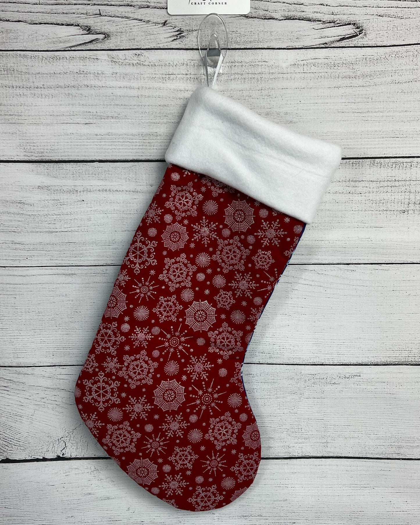 DOUBLE SIDED STOCKING Red and Silver Snow and Star of David Stocking - - Alternative Holiday Decor - Christmakkah - Holiday