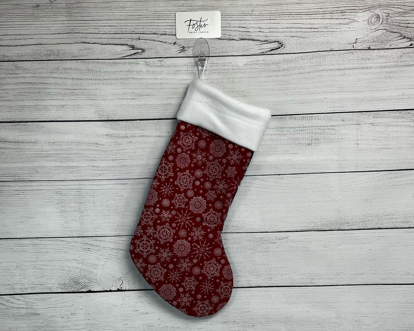 DOUBLE SIDED STOCKING Red and Silver Snow and Star of David Stocking - - Alternative Holiday Decor - Christmakkah - Holiday