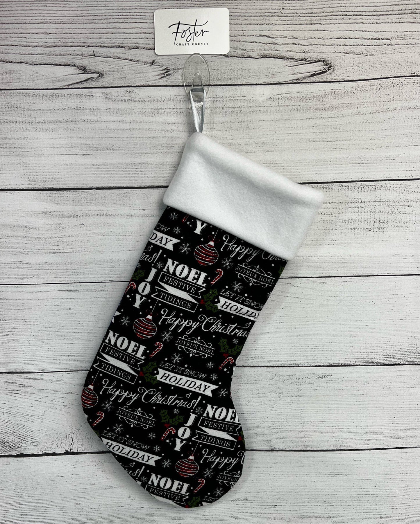 DOUBLE SIDED STOCKING Black and Red Holiday Cheer and Star of David Stocking - - Alternative Holiday Decor - Christmakkah - Holiday