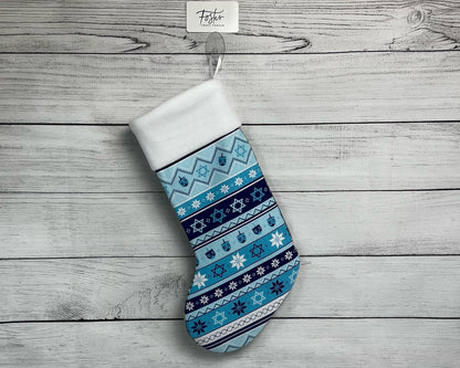 DOUBLE SIDED STOCKING Santa and Reindeer and Star of David Sweater Pattern Stocking - Alternative Holiday Decor - Christmakkah - Holiday
