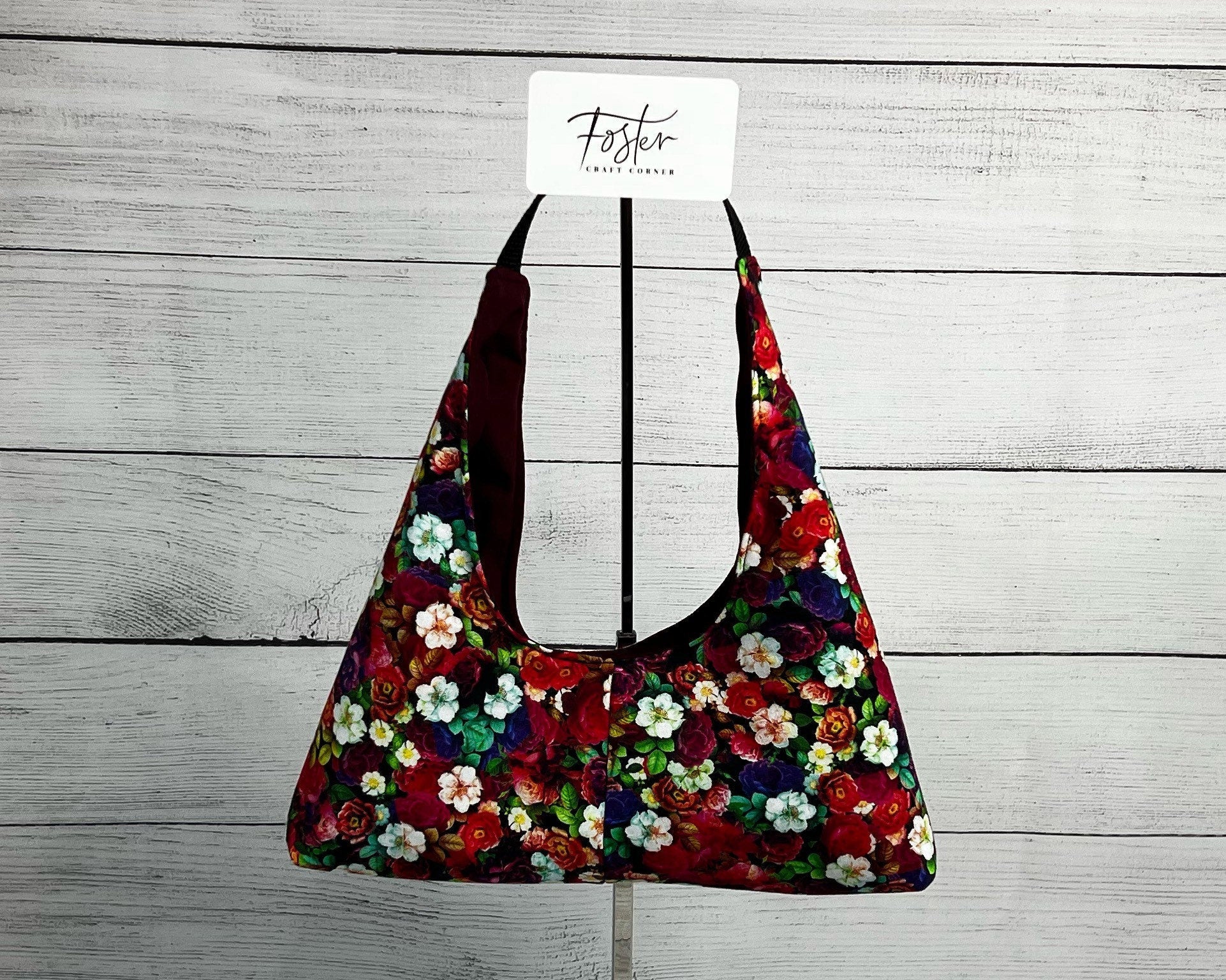 Deep Floral Small Hobo Shoulder Bag - Handmade Handbag - Unique