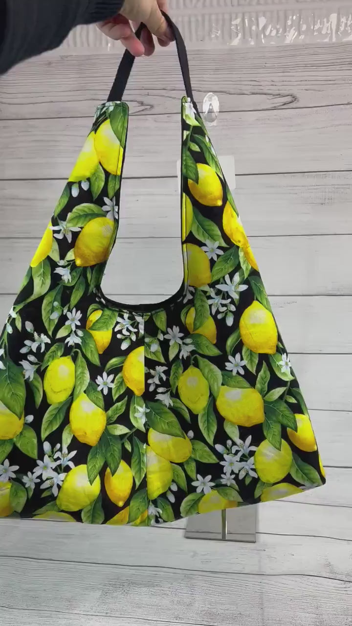 Lemon and Flower Hobo Shoulder Bag - Handmade Handbag - Unique Bag - Cool Hobo - Fun Tote - Smaller Hobo - Shoulder Bag