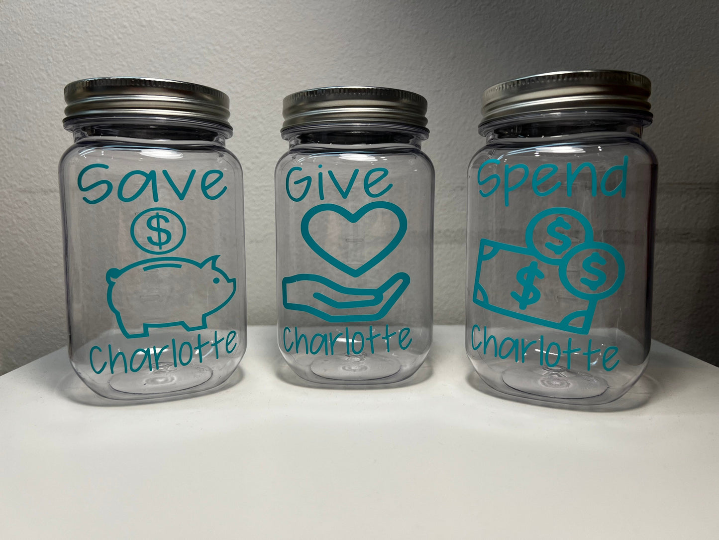 SMALL VINYL ONLY Set of 3 Save, Give and Spend - Give Jar - Money - Lesson - Kids - Teaching - Personalized - Money Bucket - Philosophy