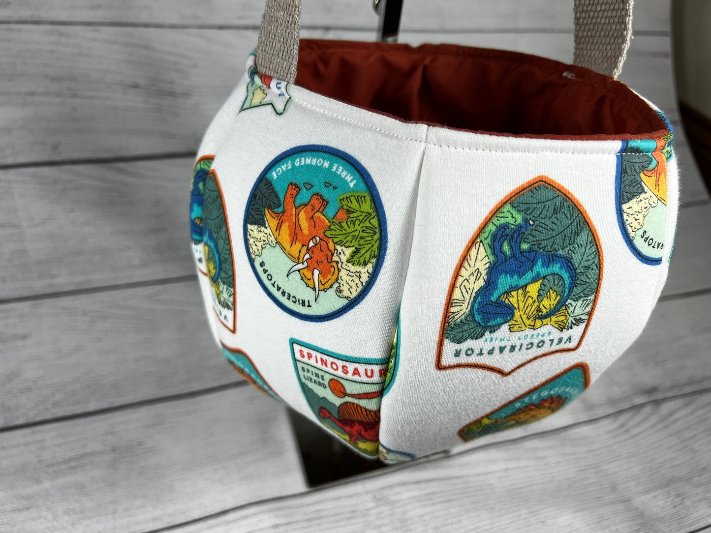 Dinosaur Badge Tote Bag Bag - Tote - Stegosaurs - Parks - Patch - Dinos - Triceritops - Everyday - Holiday - Easter - Halloween - Party