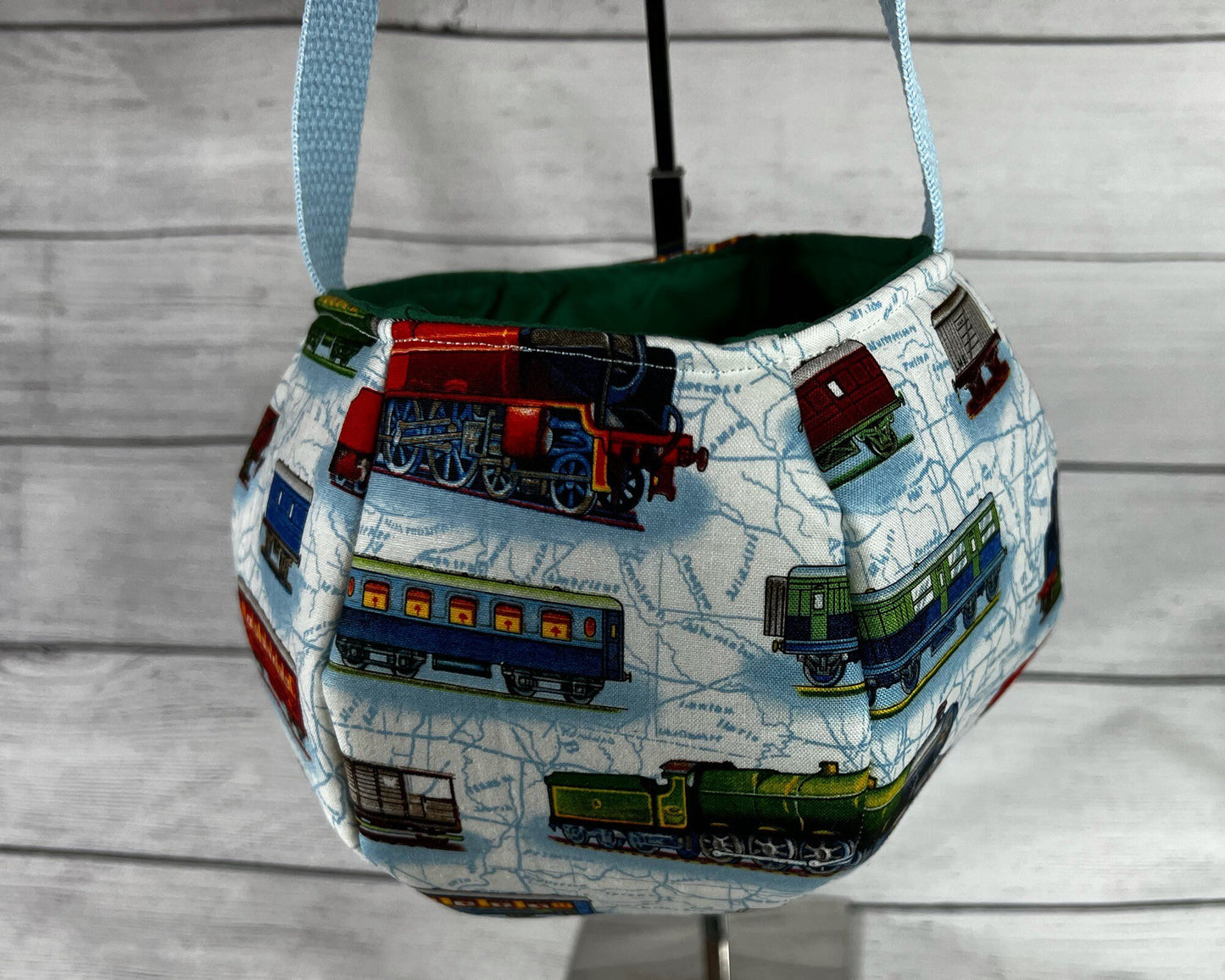 Trains and Map Tote Bag - Bag - Tote - Maps - Colorful Trains - Caboose - Choo Choo -Engine - Gift - Everyday - Holiday - Easter - Halloween