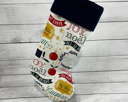 Holiday Cheer Stocking - Noel - Tis the Season - Joy - Red Christmas Babbles - All is Bright - Alternative Colors - Blue Christmas - Holiday