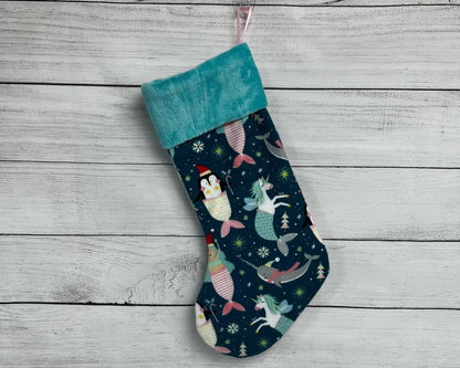 Underwater Christmas Animal Stocking - Christmas Turquoise - Mermaid Penguin - Alternative Colors - Mermaids - Holiday - Gift