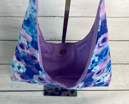 Blue and Purple Watercolor Small Hobo Shoulder Bag - Handmade Handbag - Unique - Cool Hobo - Fun Tote - Small Hobo - Shoulder Bag - 90s Vibe