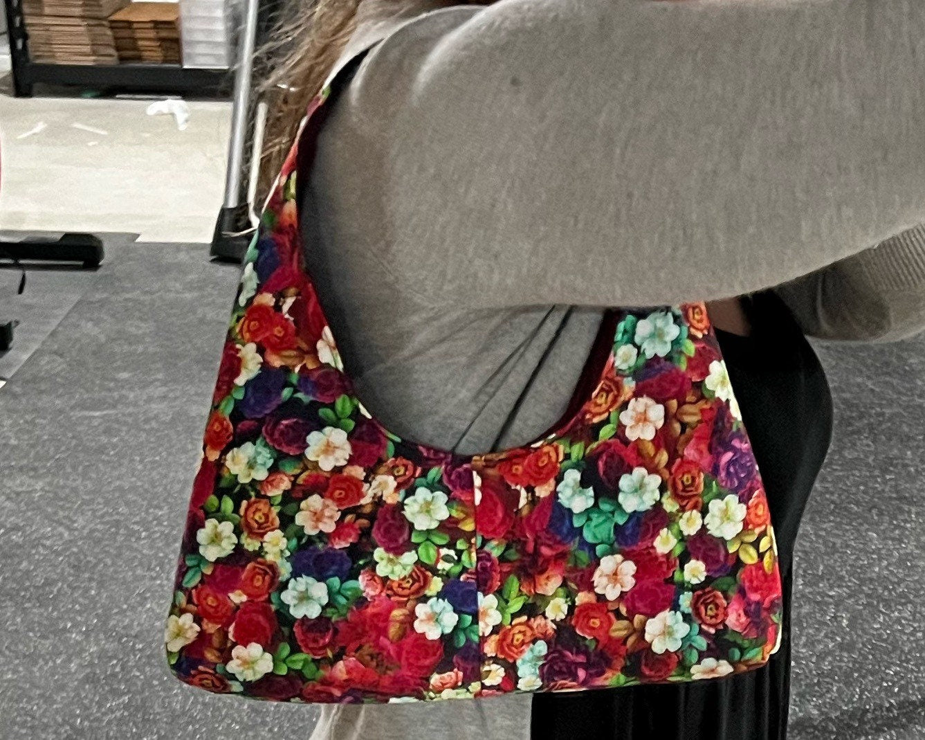 Deep Floral Small Hobo Shoulder Bag - Handmade Handbag - Unique Bag - Cool Hobo - Fun Tote - Small Hobo - Shoulder Bag -90s Vibe - Birthday