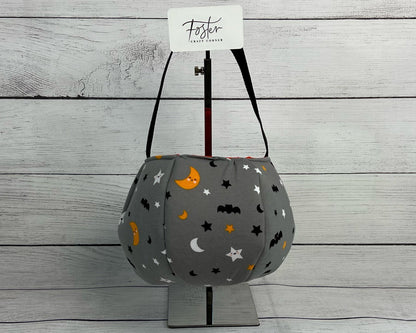 Moon, Stars and Bats Halloween Tote Bag - Grey Halloween - Soft Bag - Kids - Smile - Everyday - Holiday - Easter - Halloween - Party - Gift