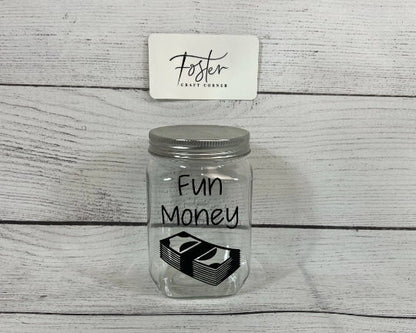 Plastic Wedding and Other Custom Saving Jar Jars - Save Jar - Money - Personalized - Money Bucket - Philosophy - Long Term Goals