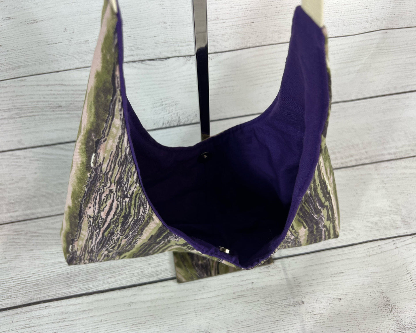Green and Purple Bark Small Hobo Shoulder Bag - Handmade Handbag - Unique - Cool Hobo - Fun Tote - Small Hobo - Shoulder Bag - 90s Vibe