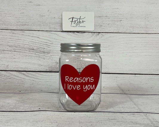 Plastic Reasons I love you Jar - Personalized - Unique Gift - For Kids, Your Significant Other, Friend or Yourself - Present - Gift - Love