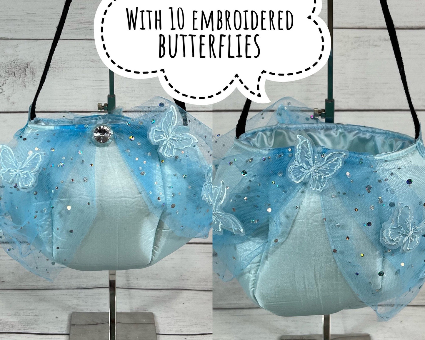 Blue Princess Tote Bag - Dress Up - Flower Girl - Diamond - Blue Tulle - Fun - Unique -Gift - Everyday - Holiday - Easter - Halloween -Party