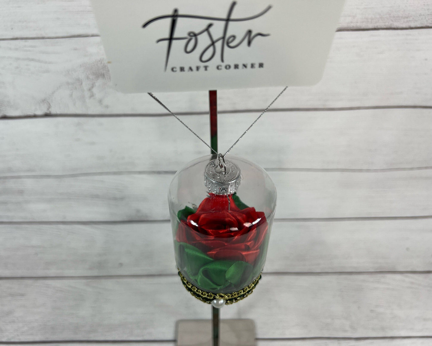 Ribbon Rose Ornament - Handmade - Red Rose - Beautiful Tree Ornament - Christmas - Christmas Tree - Gift Ideas - Teacher - Stocking Stuffer