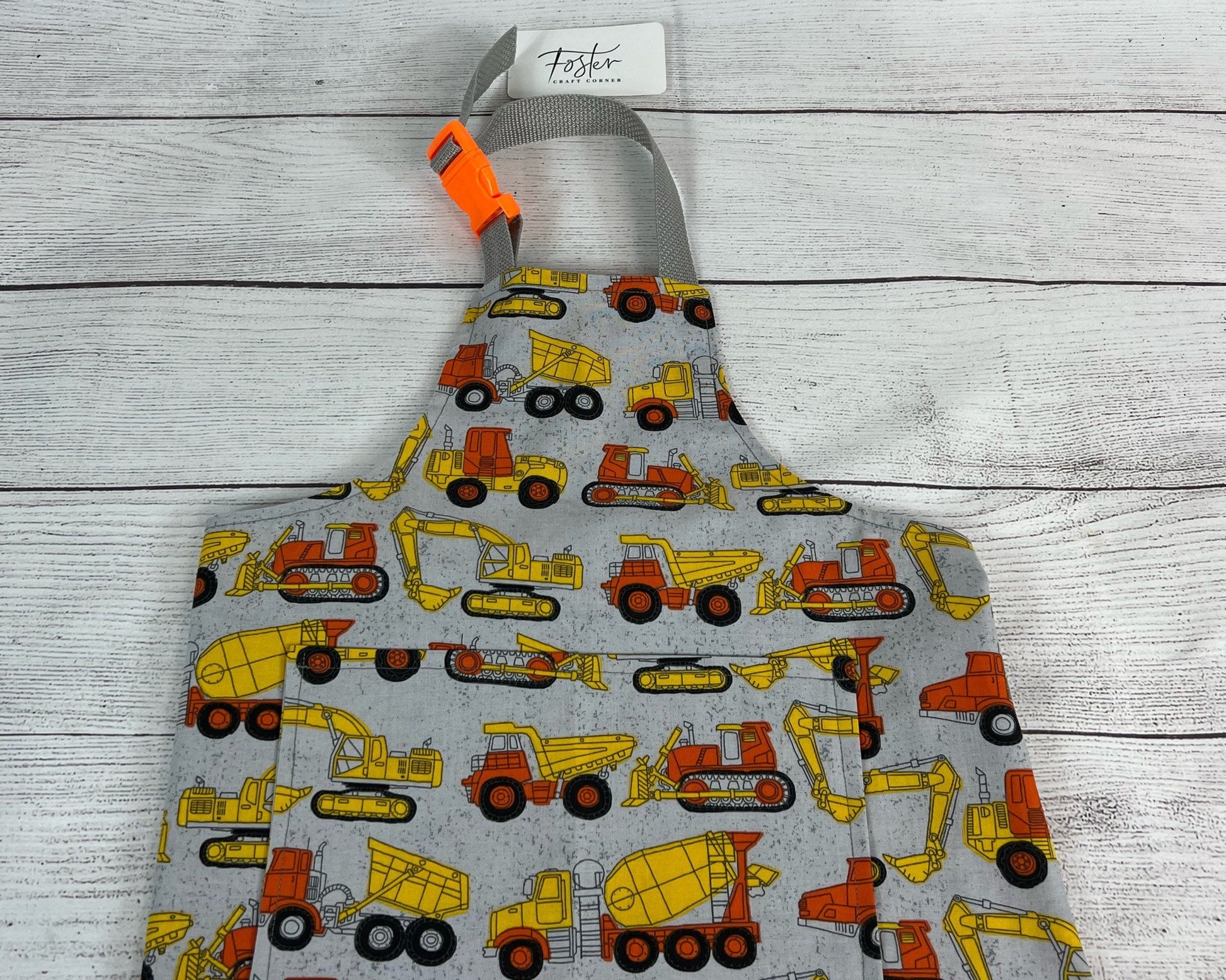 Toddler Apron - Kitchen - Cooking - Early Cooking Skills - Toddler Messes - Toddler Accessories - Construction Trucks - Present- Small Apron