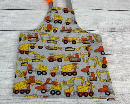 Toddler Apron - Kitchen - Cooking - Early Cooking Skills - Toddler Messes - Toddler Accessories - Construction Trucks - Present- Small Apron