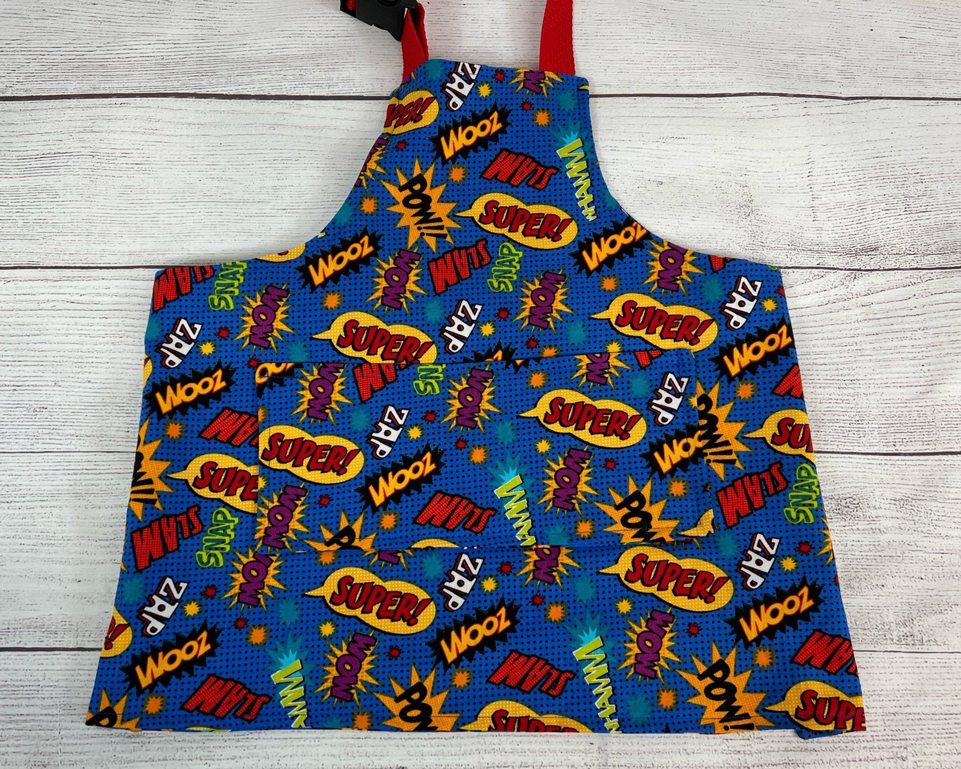 Toddler Apron - Kitchen - Cooking - Early Cooking Skills - Toddler Messes - Toddler Accessories - Super Hero - Heroes - Pow - Small Apron