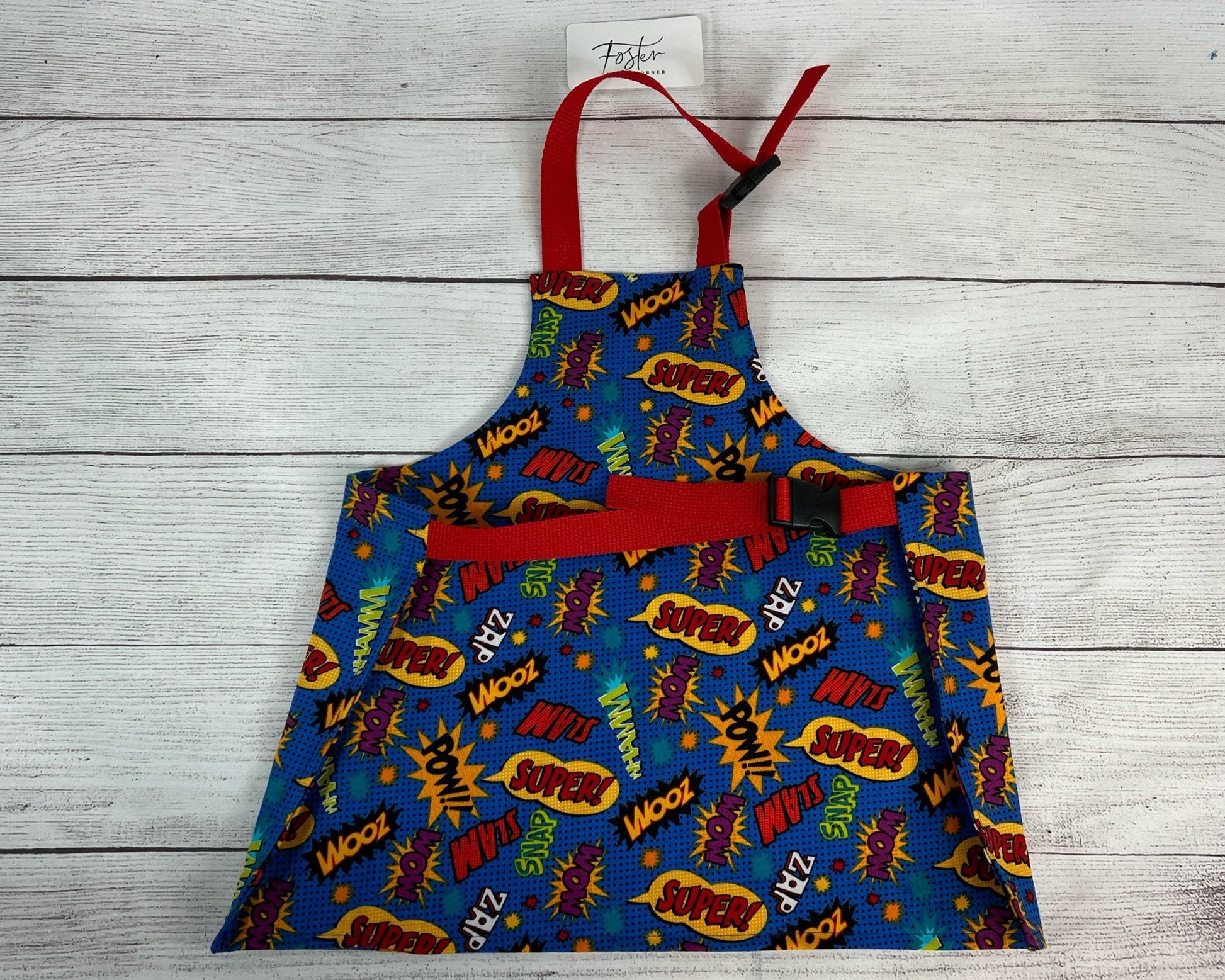Toddler Apron - Kitchen - Cooking - Early Cooking Skills - Toddler Messes - Toddler Accessories - Super Hero - Heroes - Pow - Small Apron