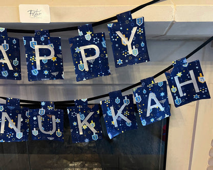 Happy Hanukkah Fabric Sign - Sustainable Sign - Chanukkah Decor - Signs - Custom Signs - Jewish Banner - Holiday Flags - 8 Nights Decor