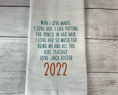 Your Text Here Custom Tea Towels - Teacher Gifts - Unique Presents - Thank You - Gift - Present - Appreciation - Useful Gift - Thanks - Gift